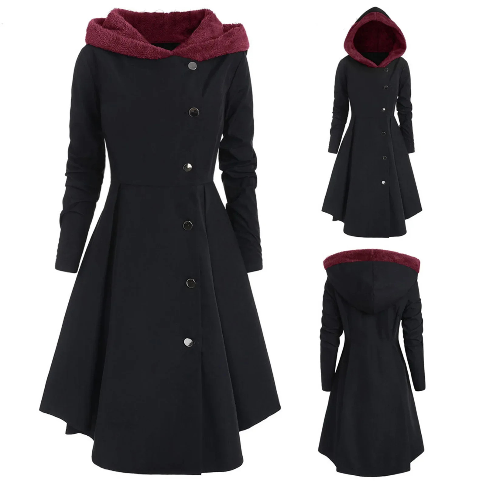 2024 Halloween Woolen Jacket Christmas Elegant Windbreaker Womens MediumLength Hooded Wool Coat 250110