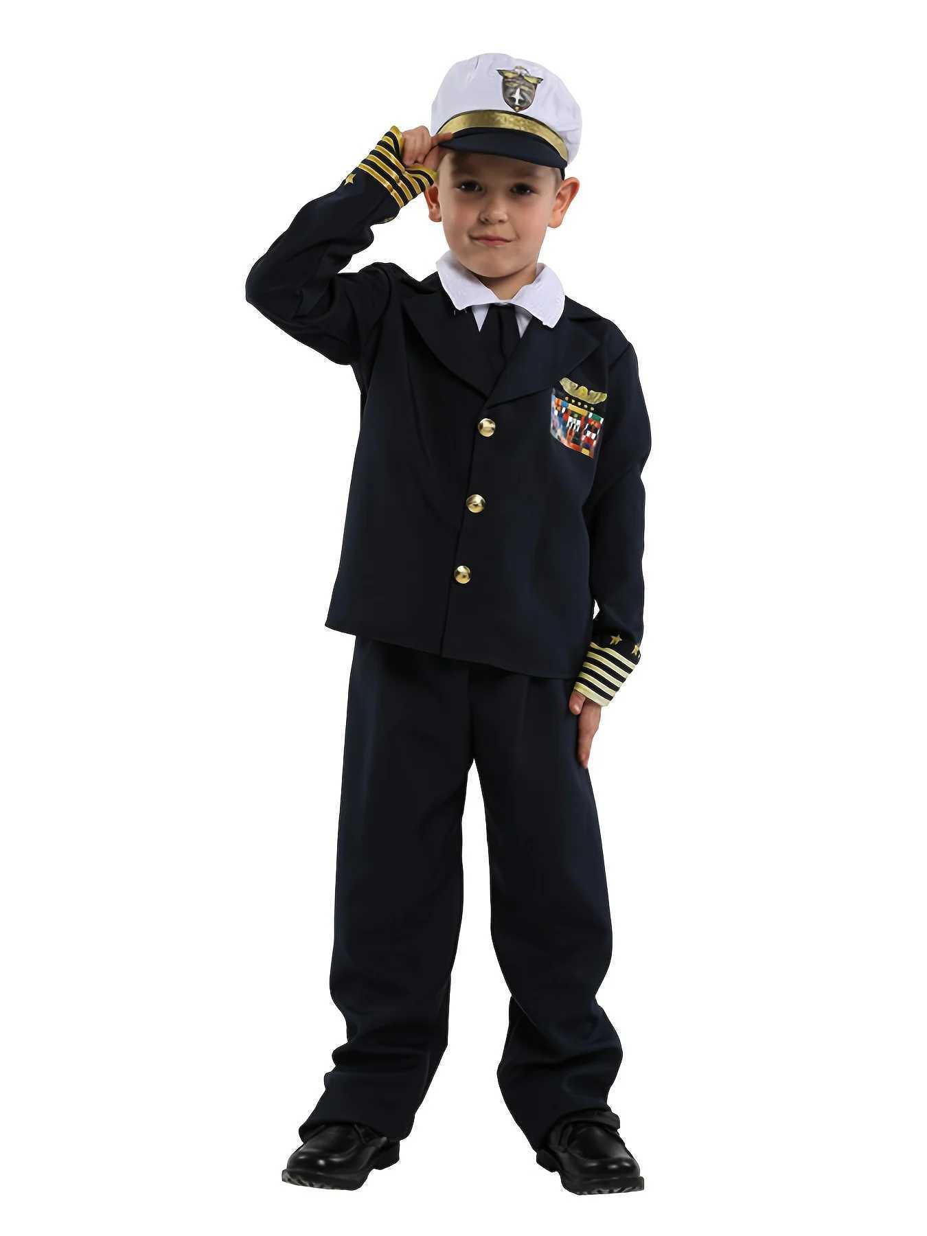 Kids Pilot Costumes Children Cosplay for Boys Girls Flight Attendant Costume Airplane Aircraft Air Force Performance Uniforms W250117