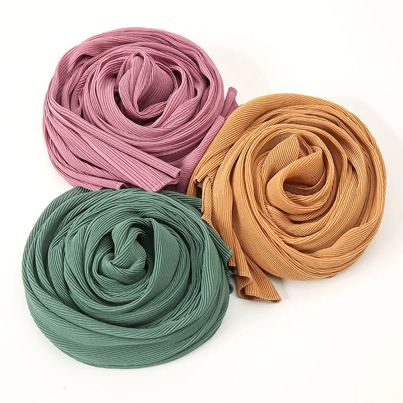 est Pleated Bubble Chiffon Instant Hijabs Plain Crinkle Shawls Scarf Lady High Quality Soft Thick Muslim Wraps 180*85Cm 250121