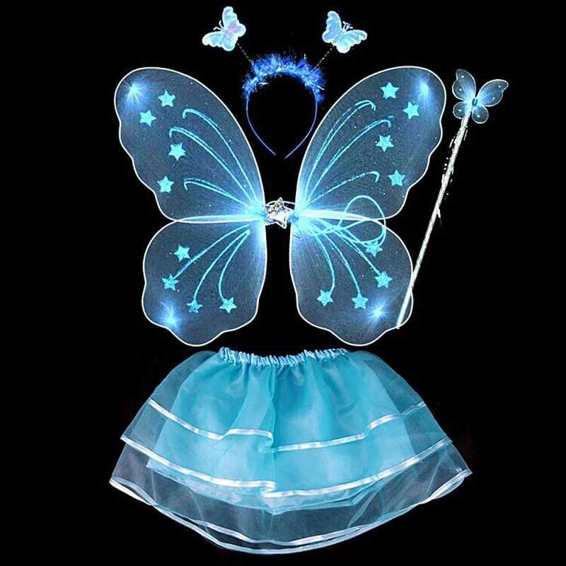 Kids Butterflies Princess Costume Luminous Fairy Wing Birthday Party Halloween Stage Dress Up Easter Gift W250117