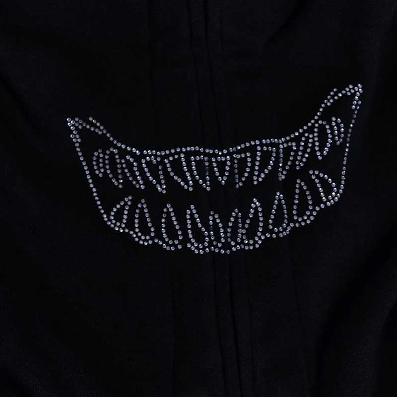 Fall Winter Rhinestone Embroidery Black Retro Jacket Men Women Hooded Sports Long Sleeve Oversized Casual Zipper Jackets Y2k Top W250117
