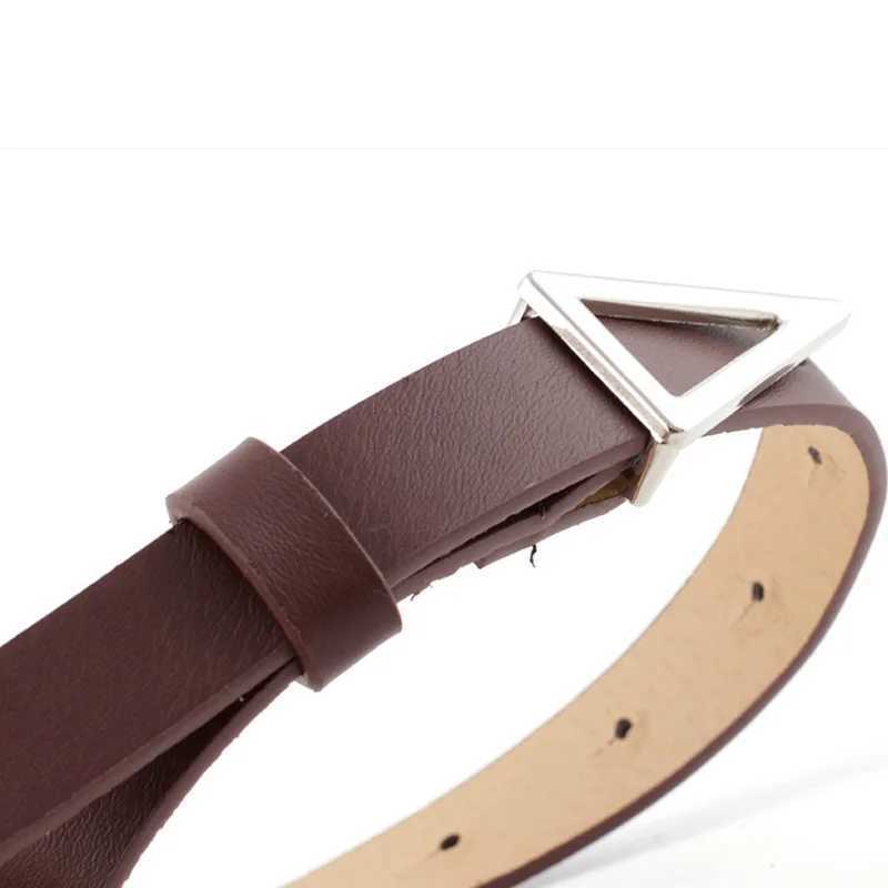 Narrow Leather Belt Women Waistbands Fashion Silver Triangle Snap Buckle Belt Ladies Wild Decoration Waist band Ladies Silm Belt W250120