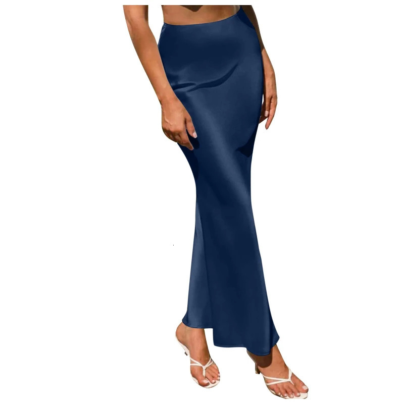 Woman Clothing Fashion Silky Smooth Satin Skirt Midi Skirt Mid Elastic Waist Grace Leisure Temperament Female Chic Lady Skirts 250117