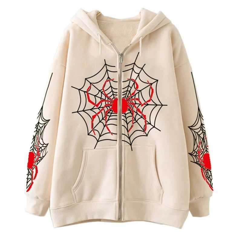 3D Print Spider Web Y2K Zipper High Quality Gothic Ins Womens Hoodies Sweatshirt Loose Oversized Harajuku HighStreet Streetwear W250117