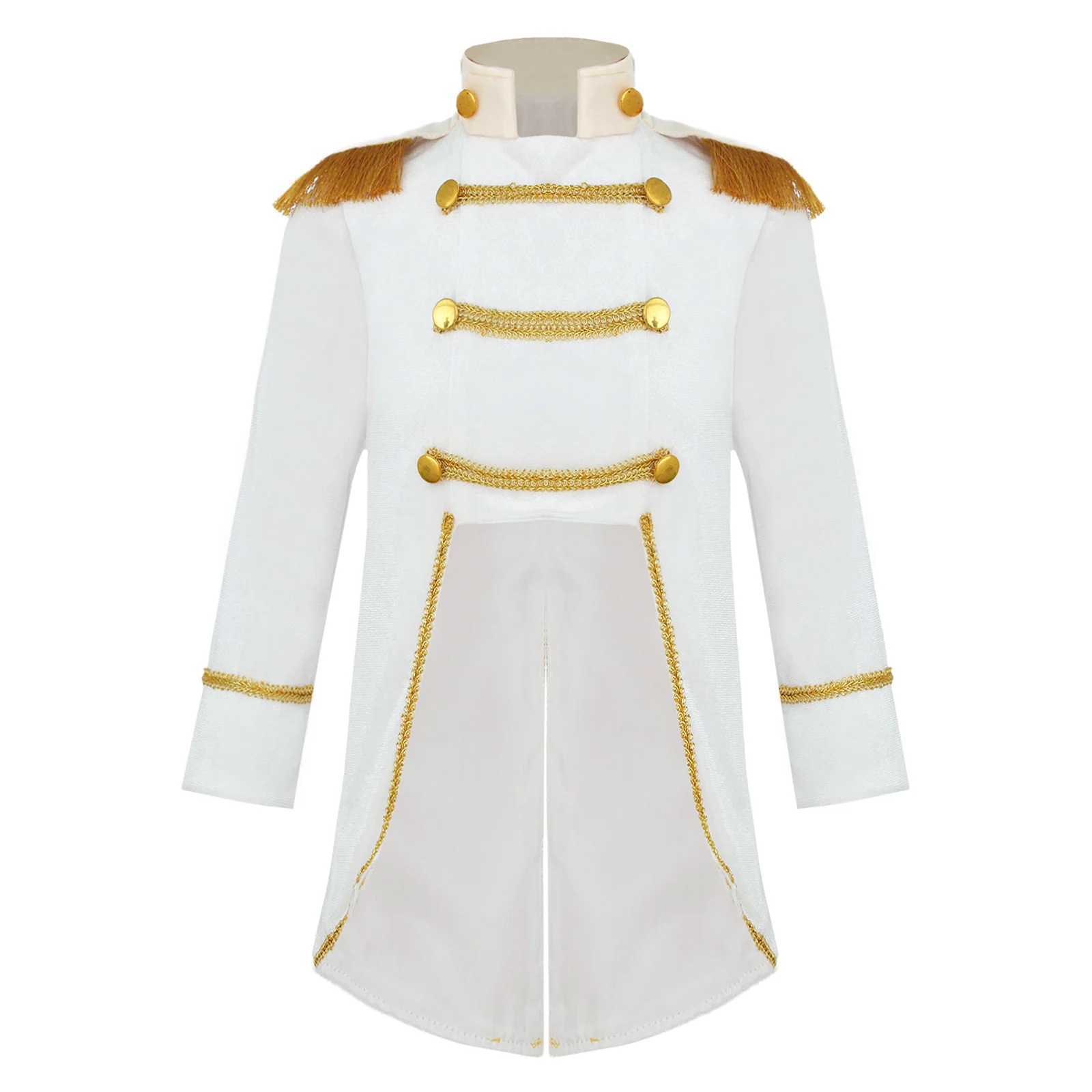 Little Boys Prince Cosplay Costume Long Sleeve Gold Fringe Braiding Velvet Tuxedo Tailcoat Royal Court Cosplay Jacket Dress Up W250117