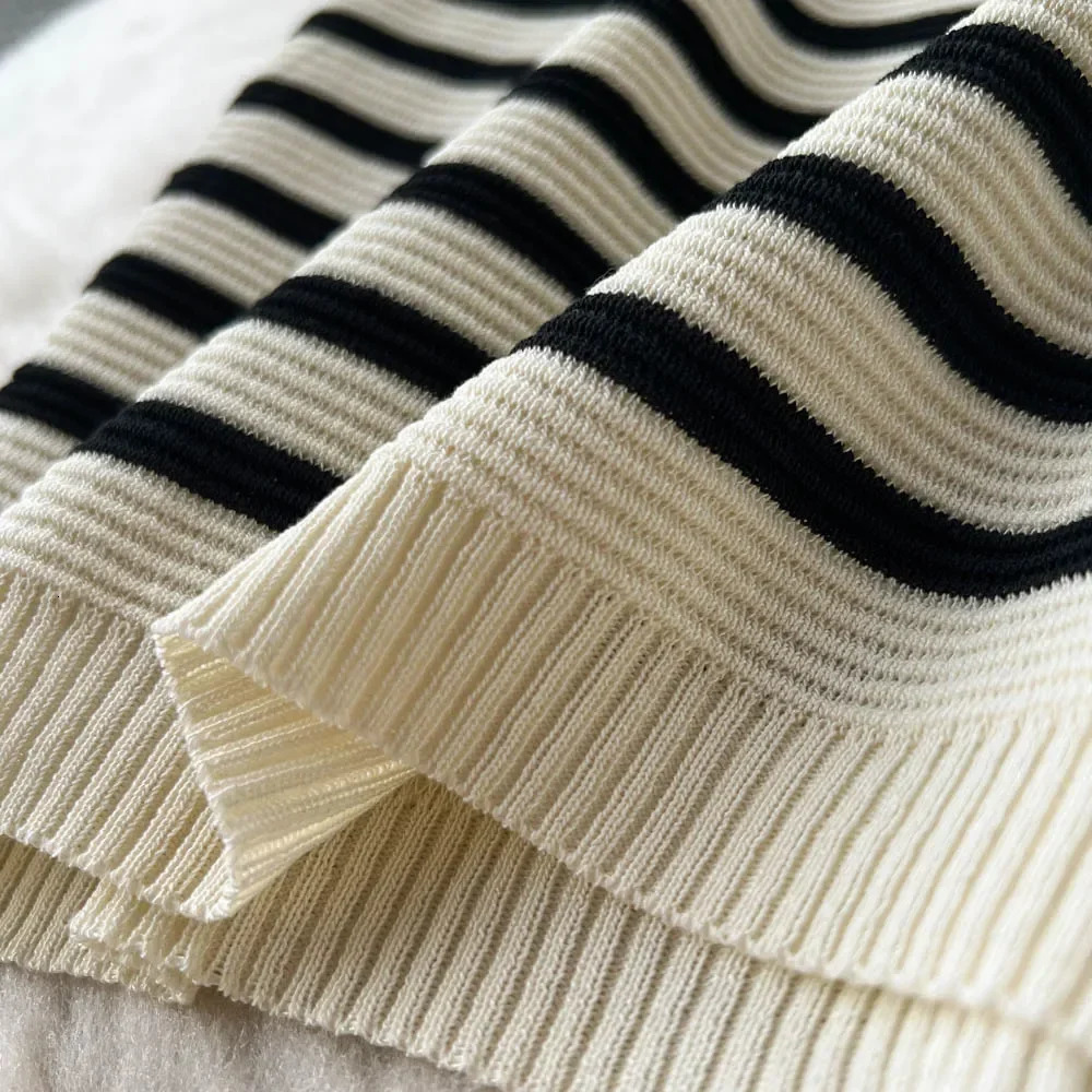 Summer Striped Beach Knitted Dress O Neck Short Sleeves Chic sweet Slim Sundress Streetwear Y2K Bodycon Midi 250121