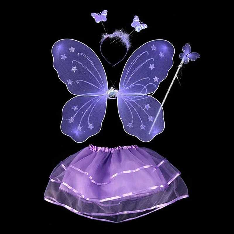 Kids Butterflies Princess Costume Luminous Fairy Wing Birthday Party Halloween Stage Dress Up Easter Gift W250117