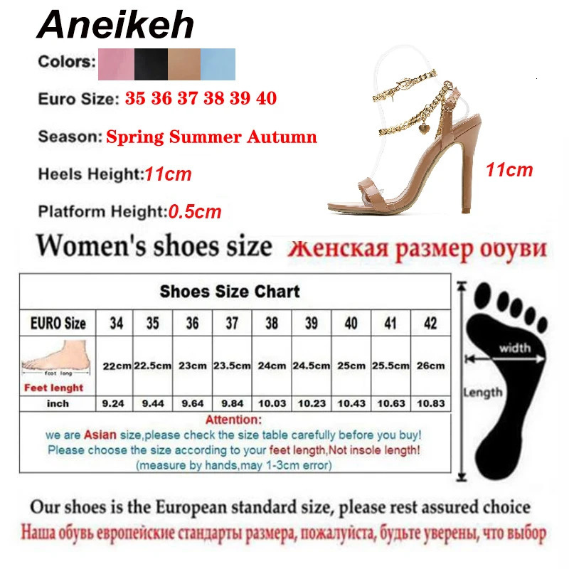 Aneikeh Sexy PU Shallow High Heel Sandals Women Summer Pointed Toe Metal Chain Shoes Fashion Buckle Strap Party Sewing 250113