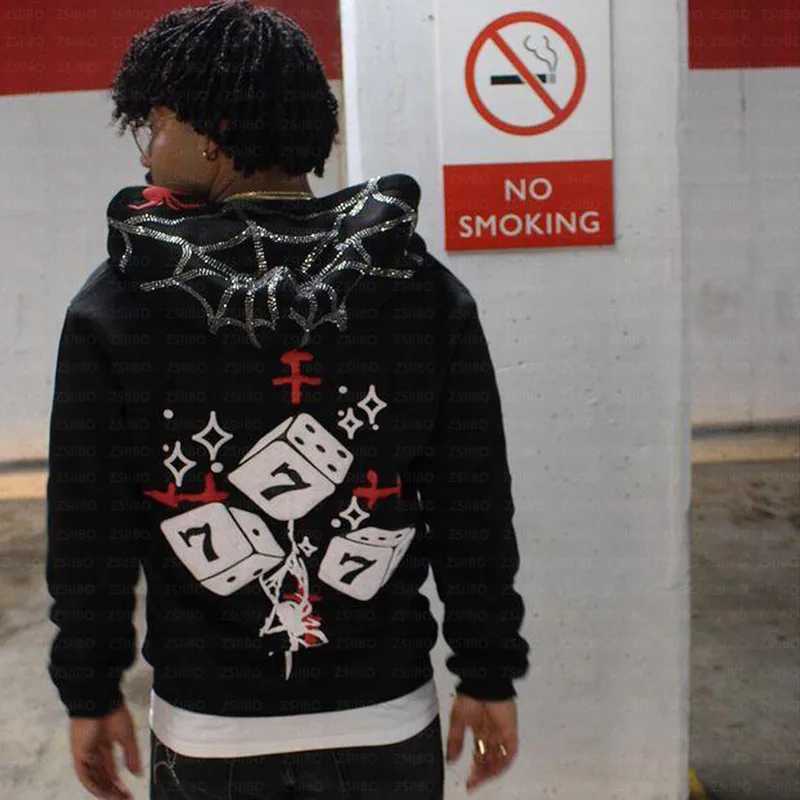 Y2K letter printed hoodie womens autumn/winter Harajuku zipper hoodie mens Gothic hip-hop jacket street hoodie W250117