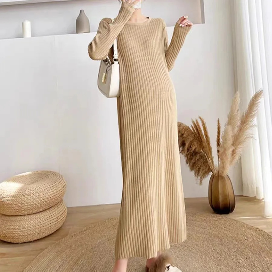 Autumn Winter Korean Fashion Knitted Maternity Sweaters Dress Elegant A Line Slim Clothes for Pregnant Women Pregnancy 250116