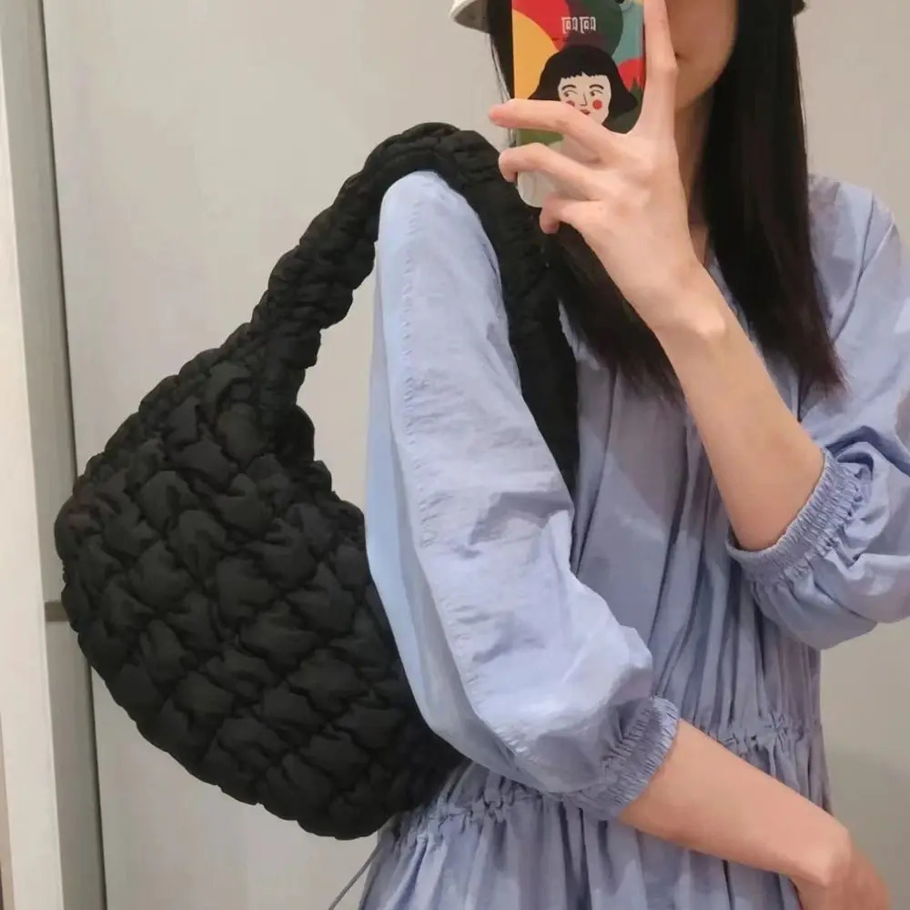 Fashion Girls Handbag Plaid Hobo Bag Space Cotton Padded Cloud Bag Down Cotton Shoulder Bag Versatile Shoulder Bag 250113