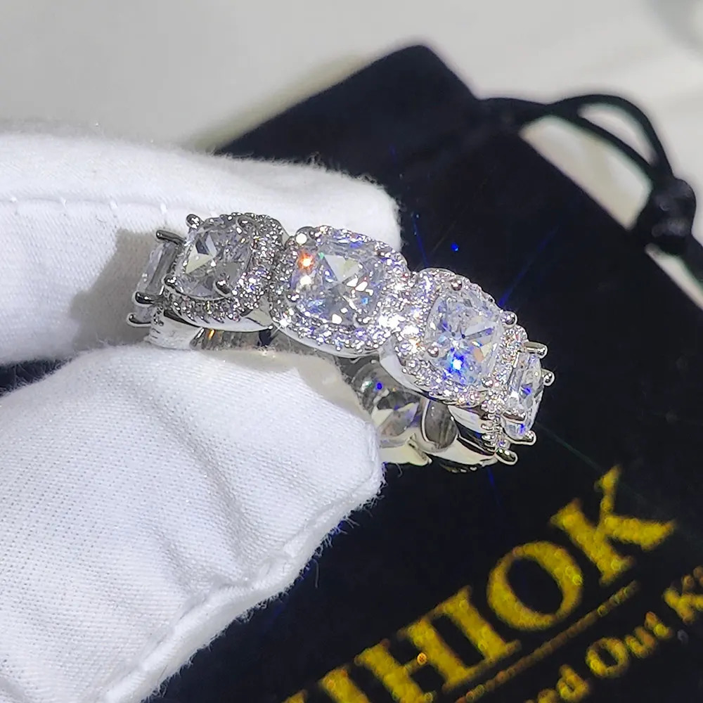 Hip Hop Jewelry Iced Out Cluster Cubic Zirconia Band tennis Ring Wedding Promise Cuban Link Rings 250121
