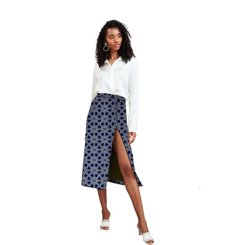 African Fashion Skirts Front Fork Original Tailored Womens Outfit Colorful Print Female Party Wear 250118