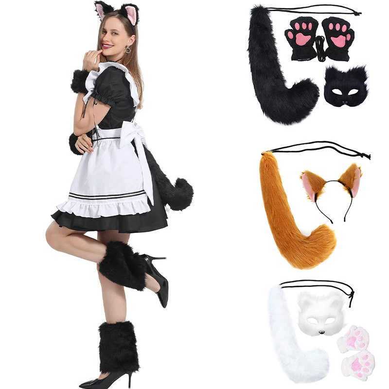 Faux Fur Fox Tail Cat Wolf Cosplay Costume Set Plush Mask Halloween Christmas Party for Women W250117