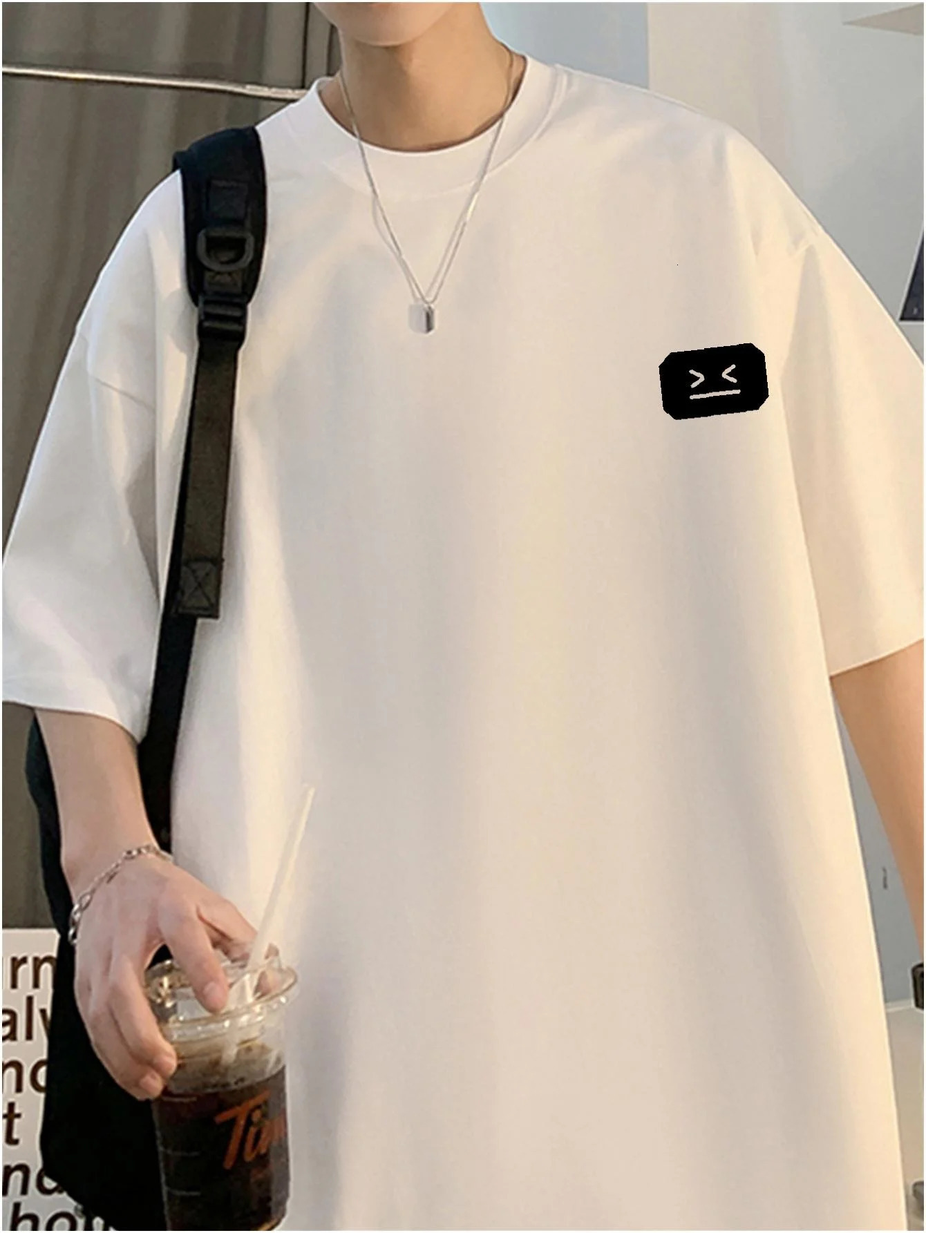 Combed Cotton Tshirt For Men Y2k Harajuku Unisex Korean Tshirts Kpop Streetwear Male Graphic Top Oversize Short Sleeve Tees 250122
