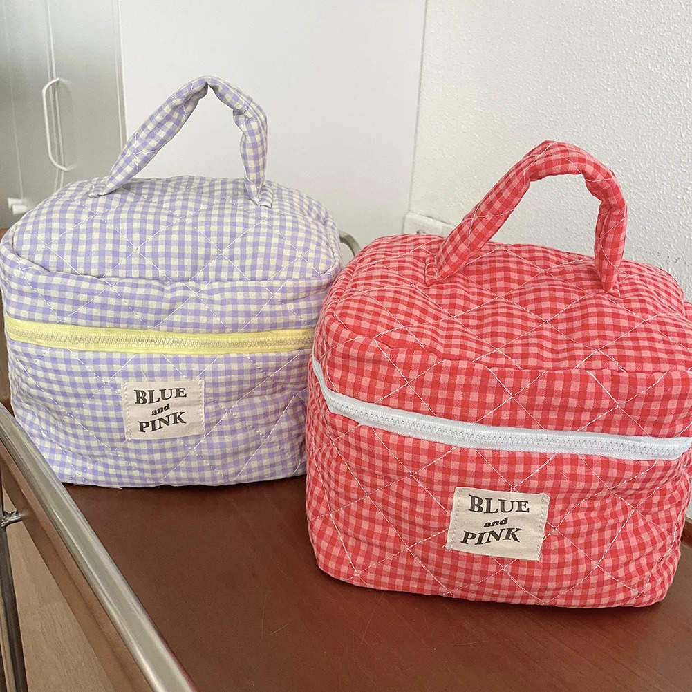Women Plaid Makeup Bag Travel Cosmetic Bag Fashion Cotton Checkered Makeup Bag Cute Brushes Storage Pouch Bag Large Toiletry Bag250114