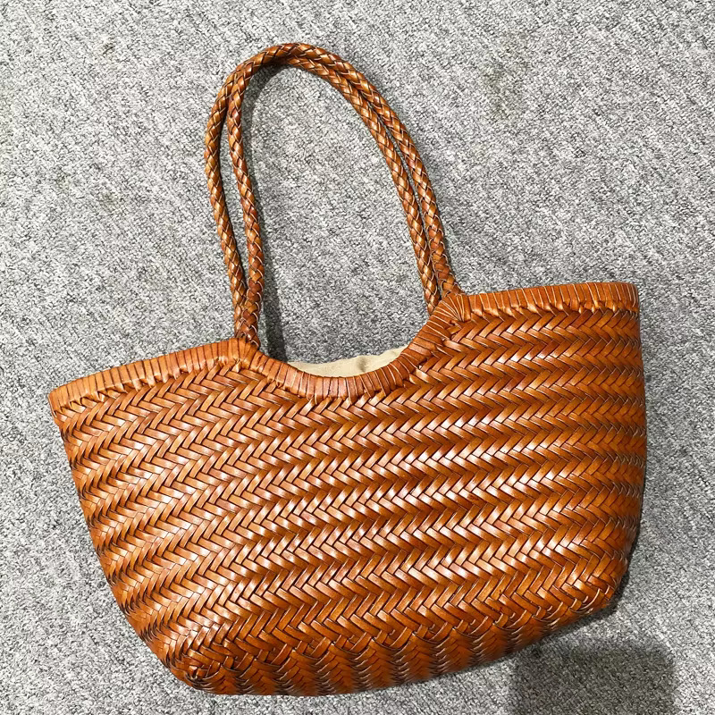 Genuine Leather Handwoven Tote Bags For Women Designer Handbags And Purses 2024 New In Cowhide With Inner Pocket Shoulder