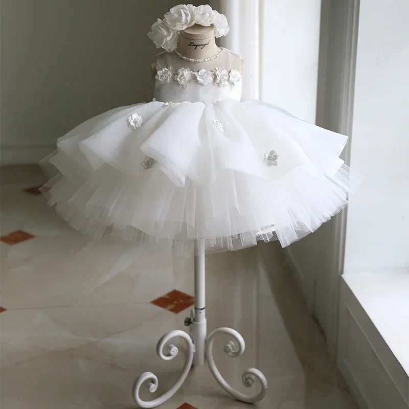 born Baptism Dress For Baby Girl White First Birthday Party Wear 3D Flower Toddler Girl Christening Gown Wedding Vestidos 250120
