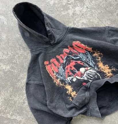 Retro gothic design pattern printed washed hoodie for men and women street aesthetic clothing plus size y2k casual punk top W250117