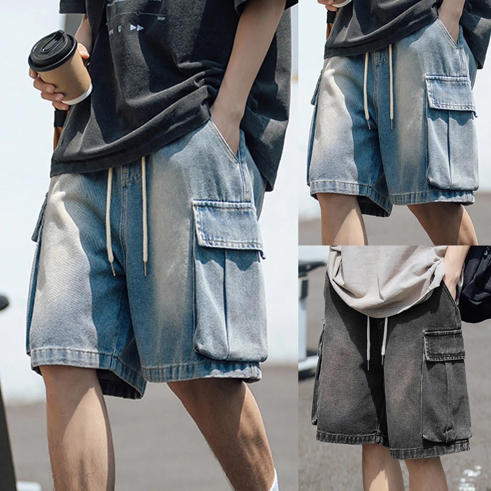 MenS Shorts Male Summer Vintage Denim Cargo Cool Casual Outdoor Quarter Pants Ropa Hombre Trousers Men Plus Size 241227
