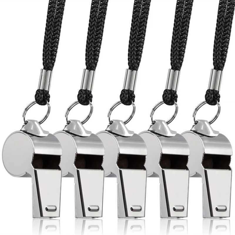/5/0pcsStainless Steel Whistles Referee Sport Rugby Metal Rope Party Training Soccer Football Basketball Cheerleading ToolW250121