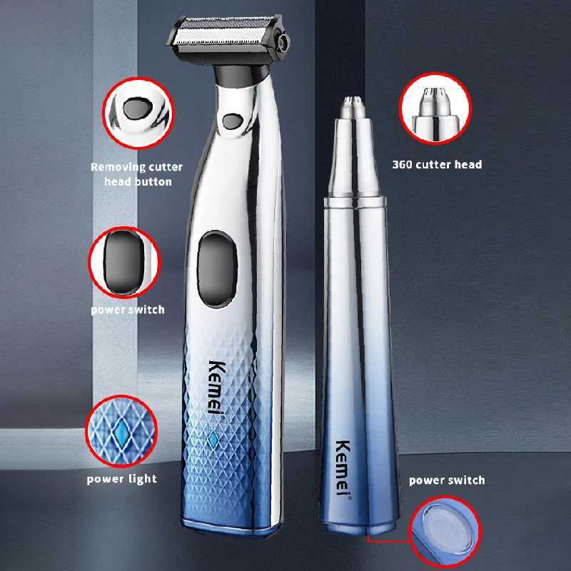 Original Kemei Waterproof IPX7 Design 2-in-1 Mens Beauty Electric Set Facial and Body Wet and Dry USB Charging ShaverW250117