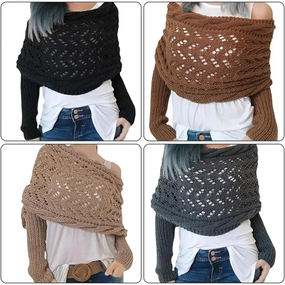 Sweater Scarf with Sleeves Women Soft Knitted Cable Wrap Fashionable Shawl Windproof Warm Shrugs for Women Autumn Winter 250120