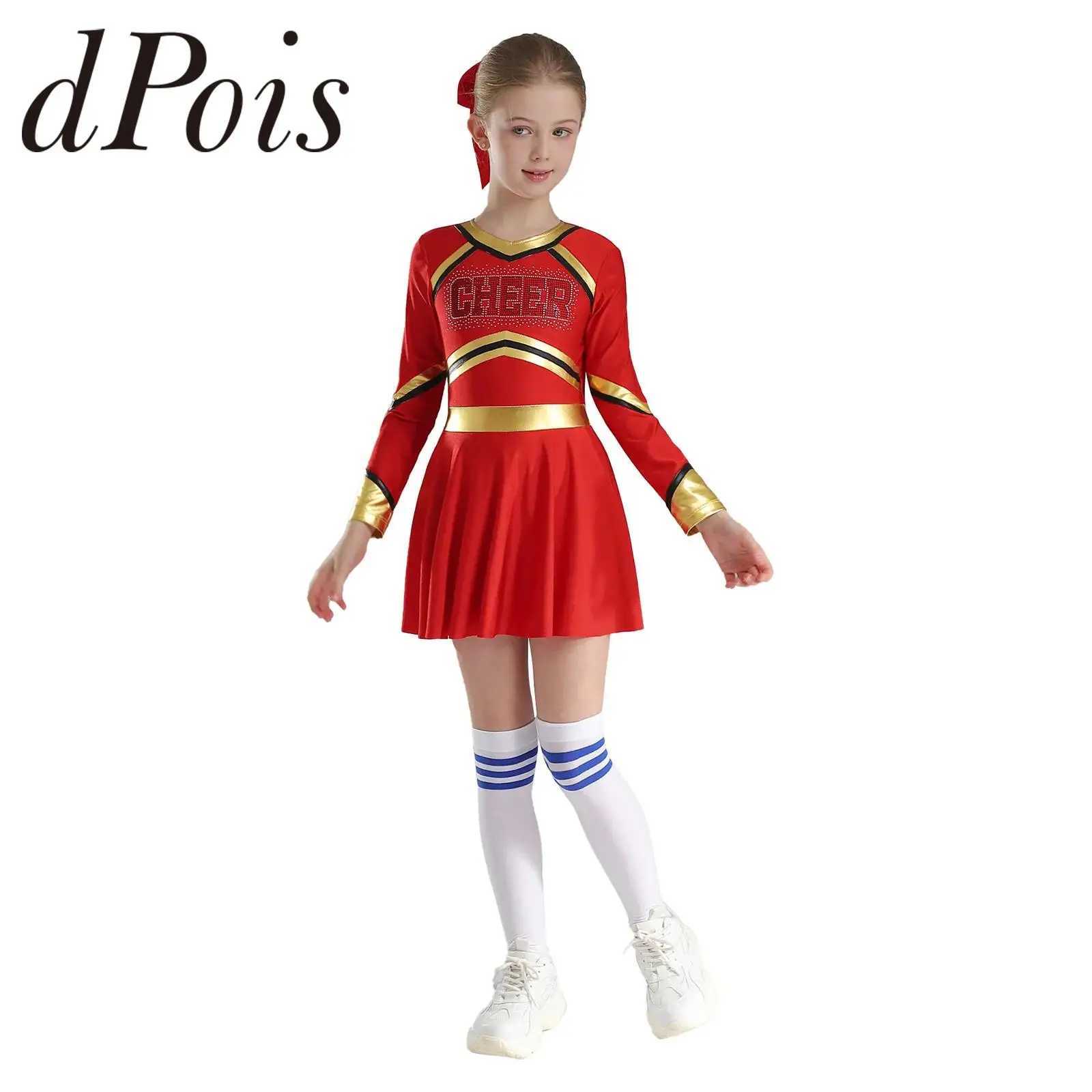 Kids Cheer Dance Dress School Girls Cheerleader Costumes Sequins Sleeveless Cheerleading Uniform Children Stage DancewearW250121