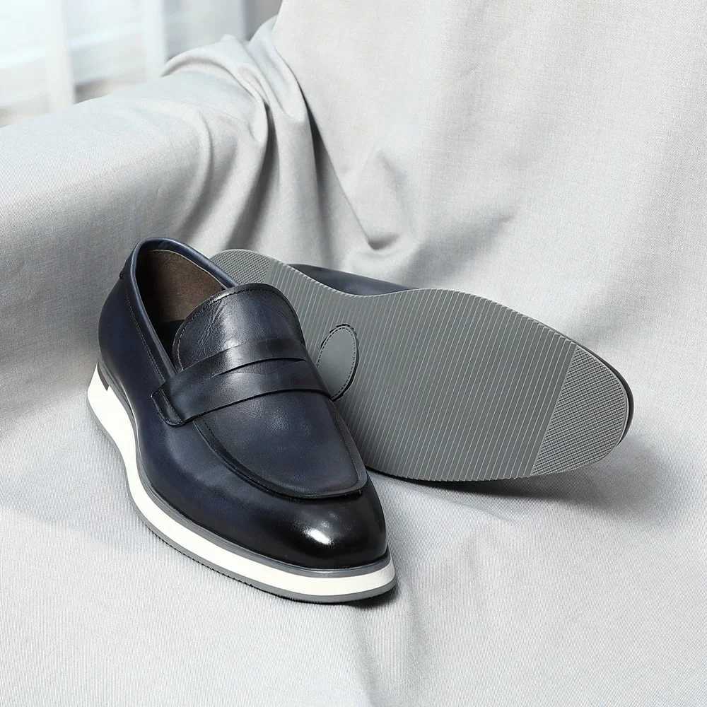 Classy Mens Casual Business Shoes Genuine Cow Leather and Flat Penny Loafers Spring/Autumn Sneakers Blue Black Size 38 To 46XJ250118