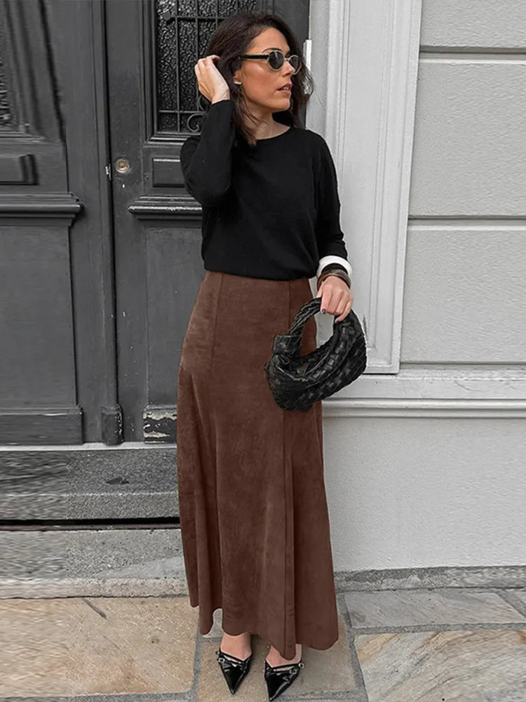 Casual Suede Skirts Women Vintage Loose High Waist Flare Fishtail Female Autumn Winter Fashion Soft Zipper Skirts Lady 250117