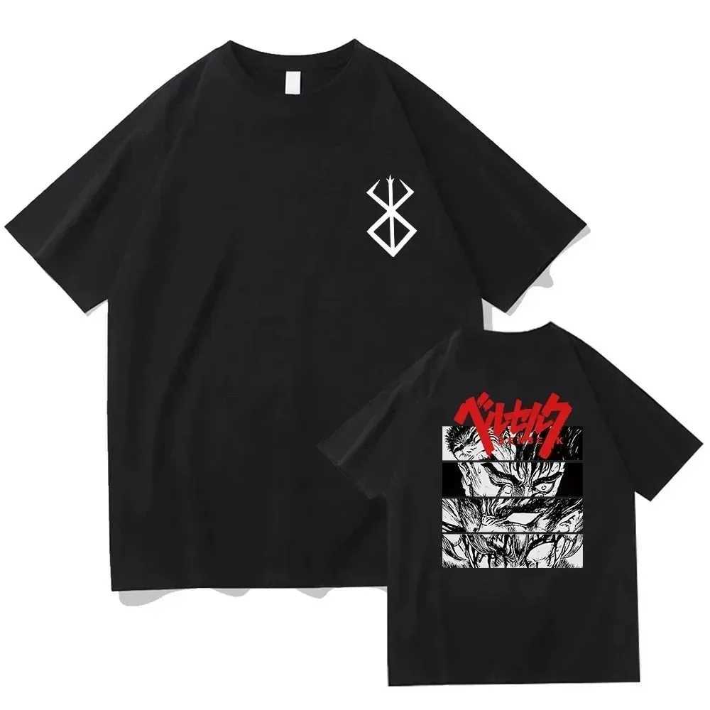 Hip Hop Streetwear Men T-shirt Anime Berserk Guts Print T Shirt 00% Cotton Tee Unisex Oversized Casual Women Tshirt Y2K Clothes W250117