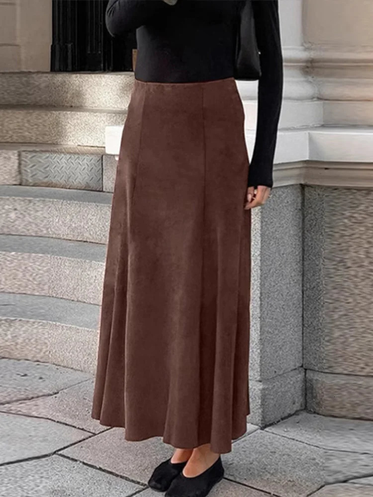 Casual Suede Skirts Women Vintage Loose High Waist Flare Fishtail Female Autumn Winter Fashion Soft Zipper Skirts Lady 250117