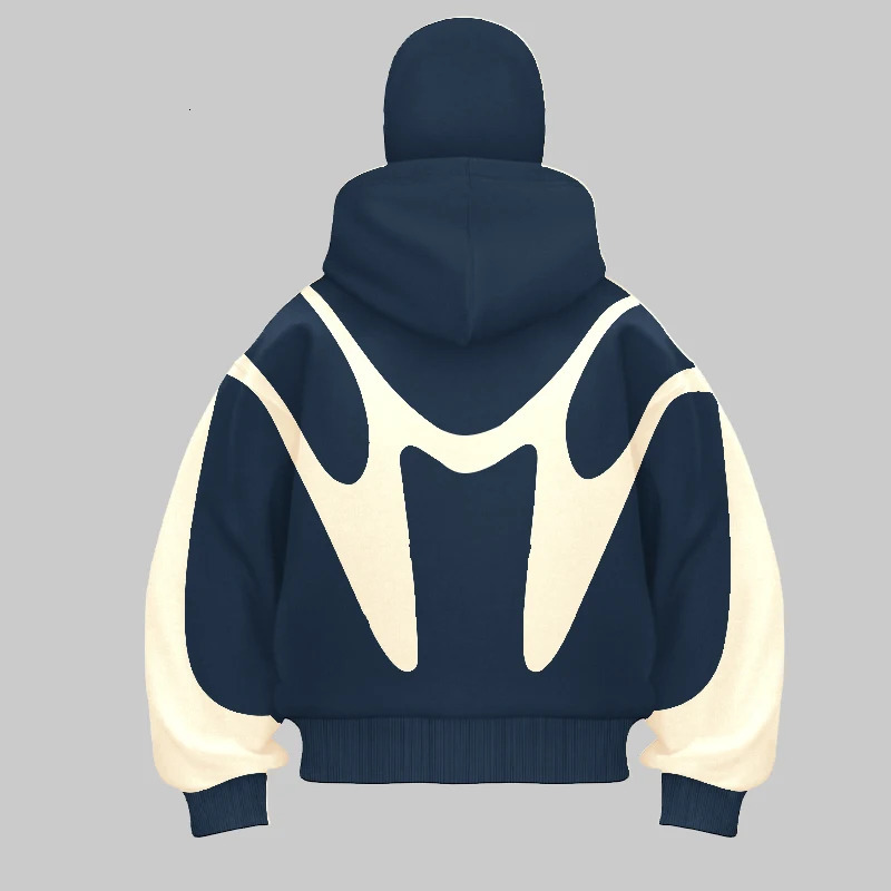 Retro Printed Devil Pattern Double Hat Style Hoodie Y2K Harajuku Casual Couple Zipper Hoodie Sportswear Fashion Street Clothing 250109