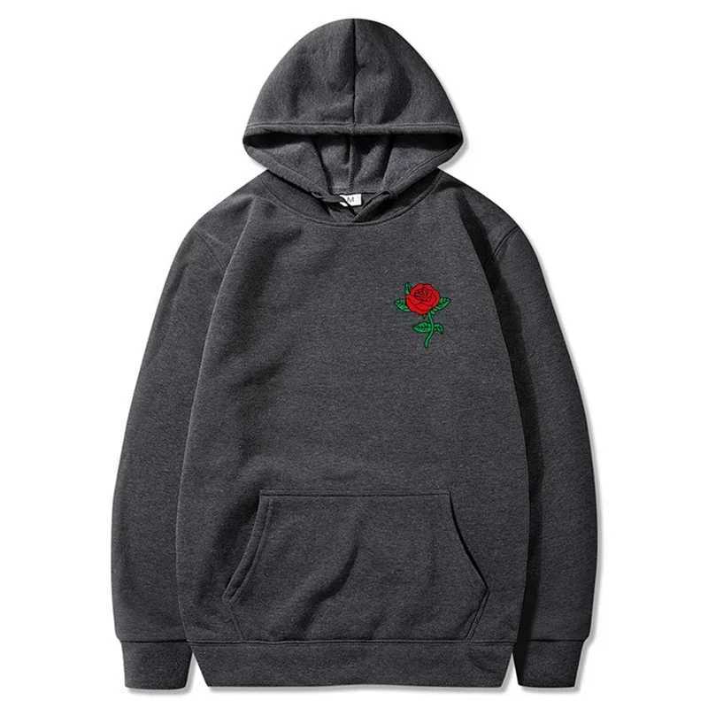 Autumn new hip-hop streetwear fashion hoodie rose print wool latte casual mens hoodie sportswear W250117