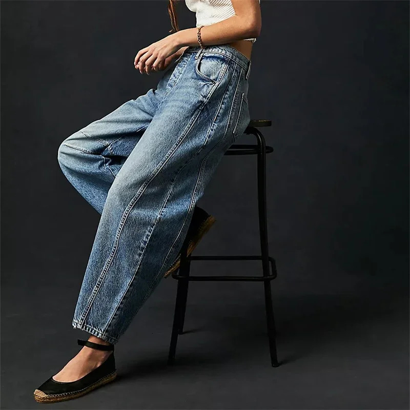 High Stretch MidRise Jeans Fashion Wide Leg Shape Women Casual Baggy Mid Waist Denim 250108