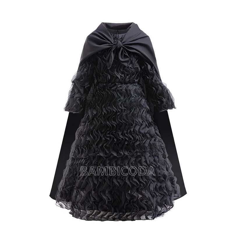 Wicked Children Elphaba Costume Black Witch Dress Long Hooded Cloak Girls Glinda Dress Up Birthday Party Halloween Carnival Set W250117