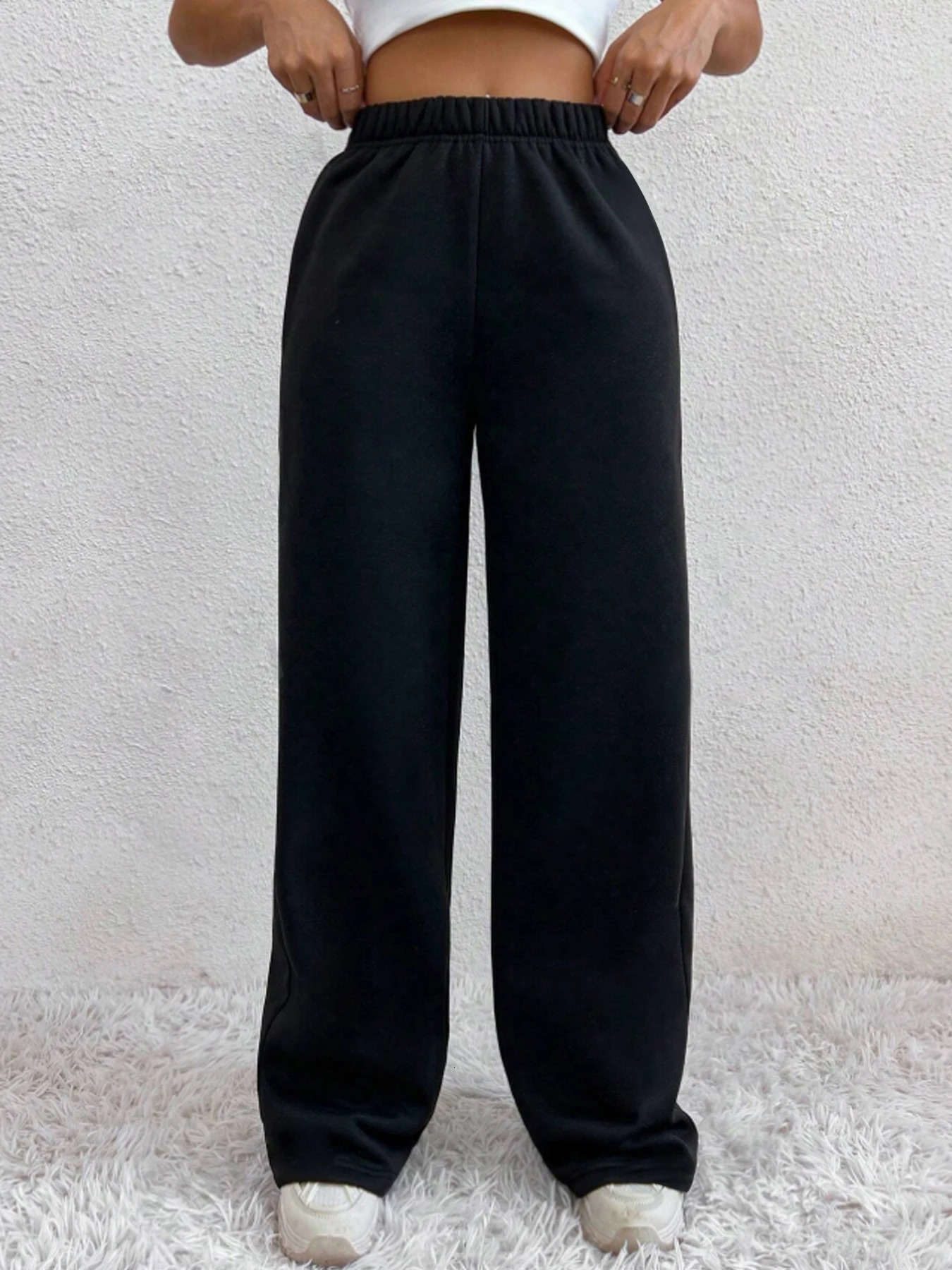 Autumn And Winter Womens Warm Pants Fleece Lined High Waist Casual Style Daily Wear With Pockets Jogging Sweatpants 250122
