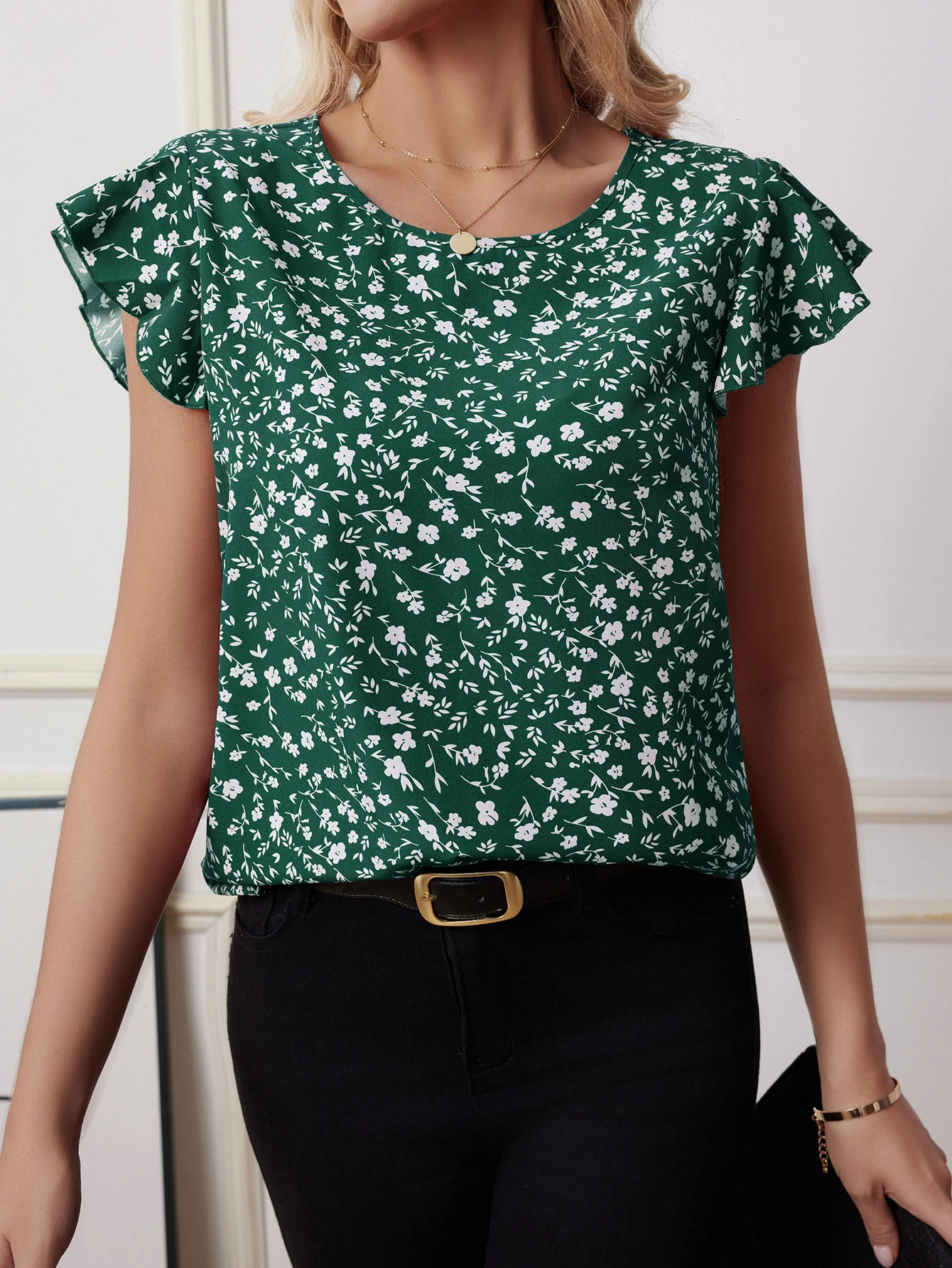 Summer Fashion Printed Shirt Womens Short sleeved Bohemian Vacation Top Pleated Hem Blusas Womens Party Neutral Casual Shirt 250121