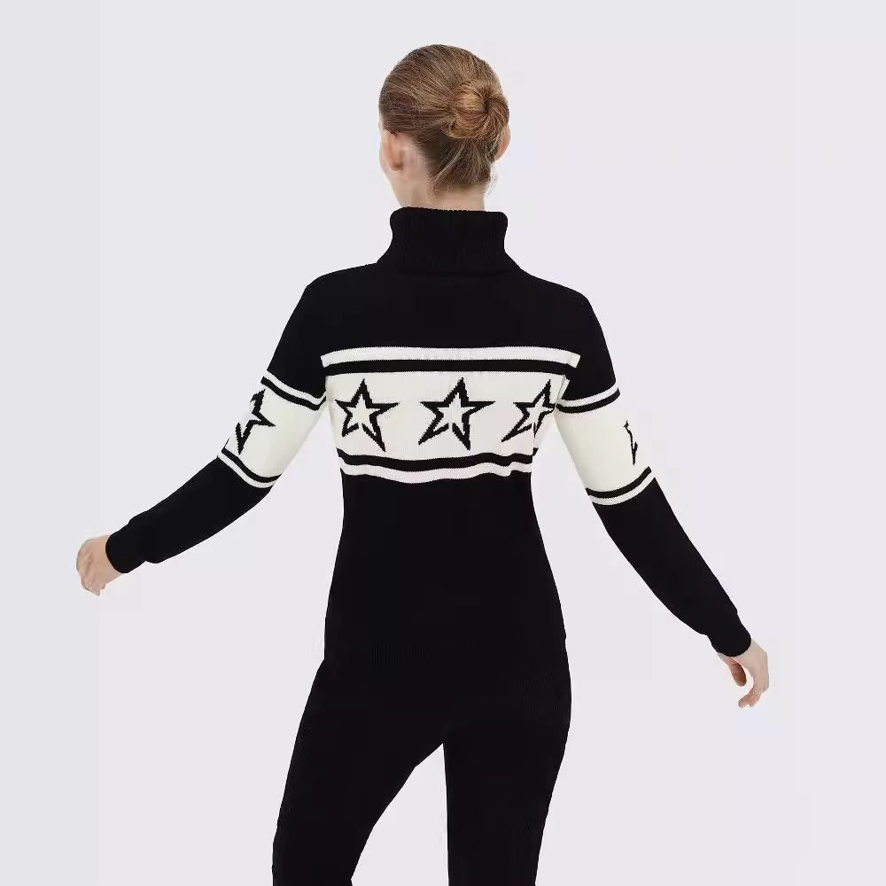 American Autumn Winter New Cross-Border Slim Fit Star Printed High Neck Sweater, Fashionable And Elegant Pullover