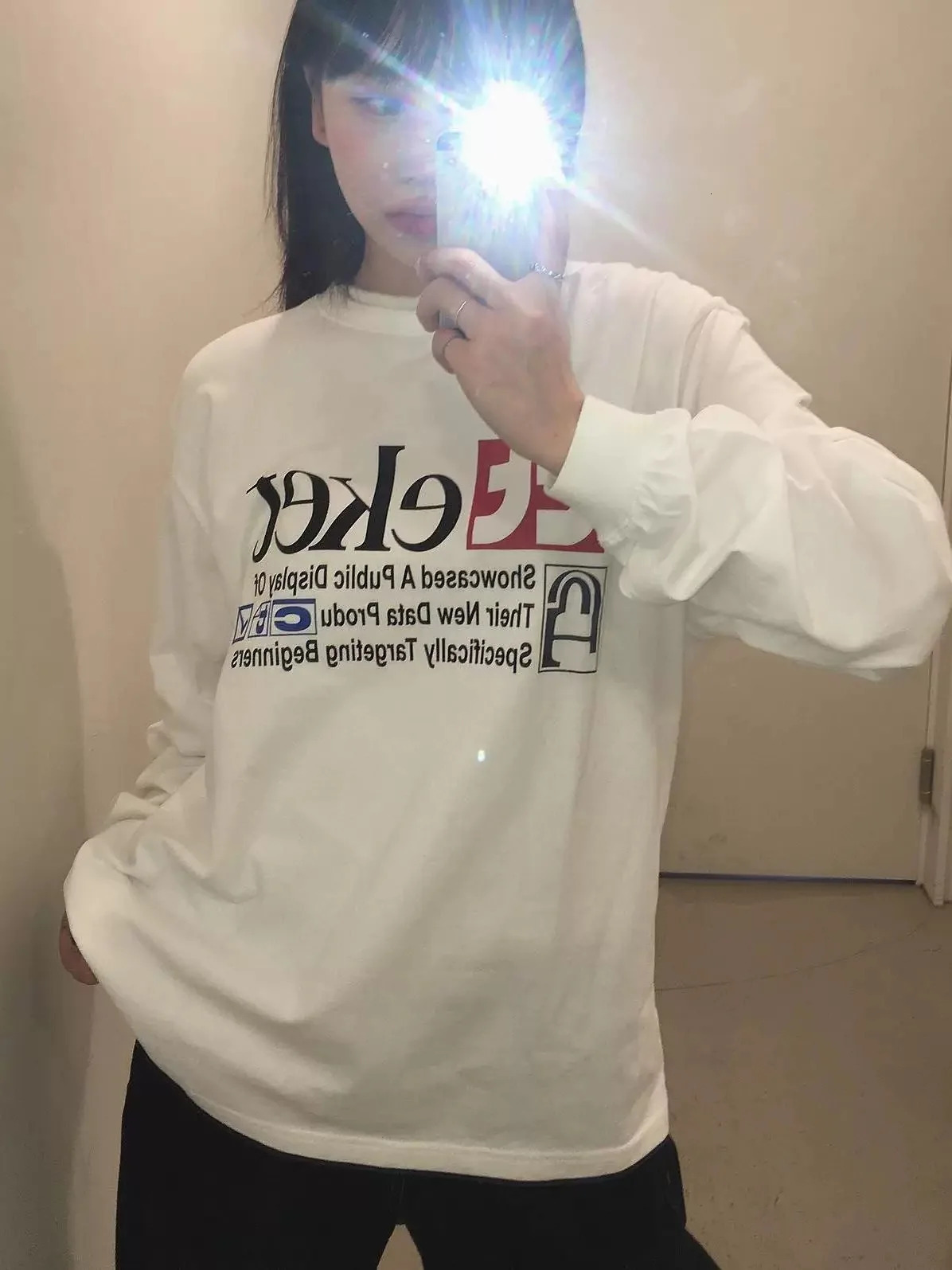 24S Korean version Autumn American Vintage Alphabet print Long Sleeve Loose Cotton Casual T-shirt Tops 250118