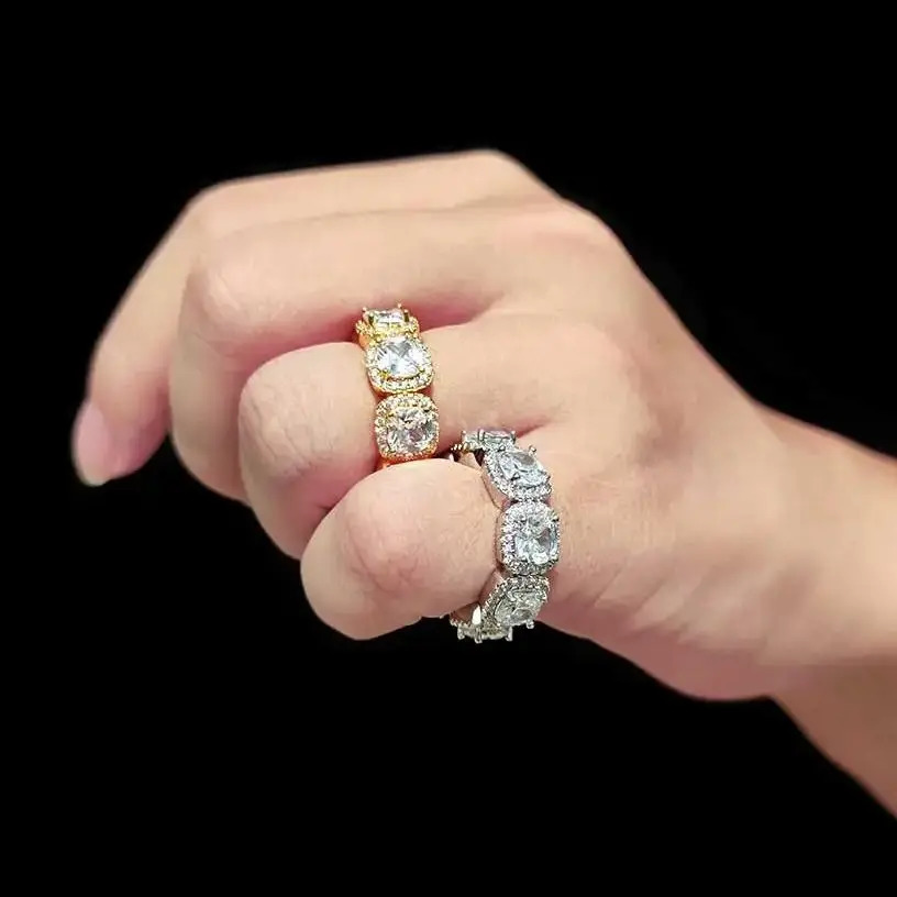 Hip Hop Jewelry Iced Out Cluster Cubic Zirconia Band tennis Ring Wedding Promise Cuban Link Rings 250121