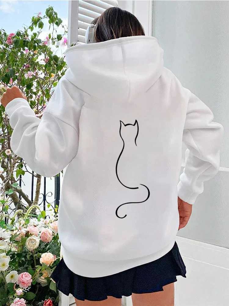 Women Funny Cat Graphic Sweatshirts Animal Autumn Hoodies Womens Clothing Kawaii Female Harajuku Y2K Womens Crewneck Sweatshirt W250117