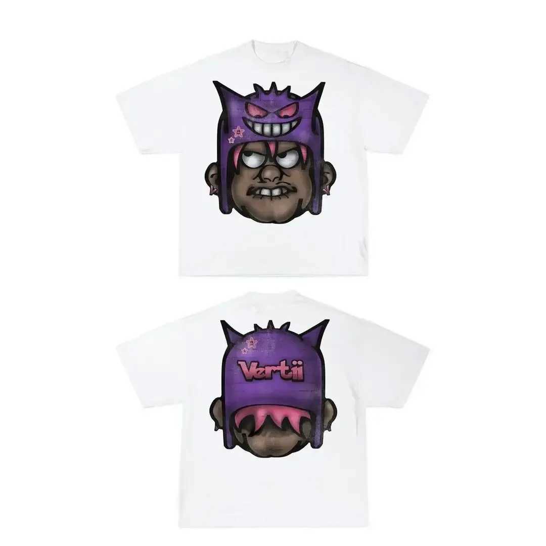 2024 Y2K mens streetwear womens cartoon graphic printed short sleeved Harajuku hip-hop trend new oversized T-shirt W250117