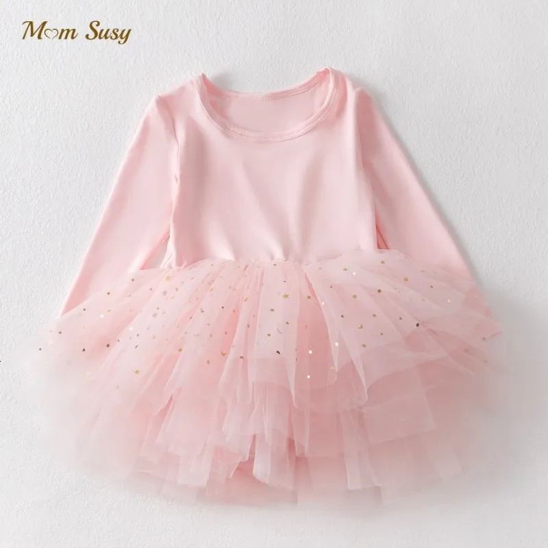 Baby Girl Princess Sequins Ballet Tutu Dress Long Sleeve Infant Toddler Child Tulle Vestido Party Dance Baby Clothes 1-5Y 250120