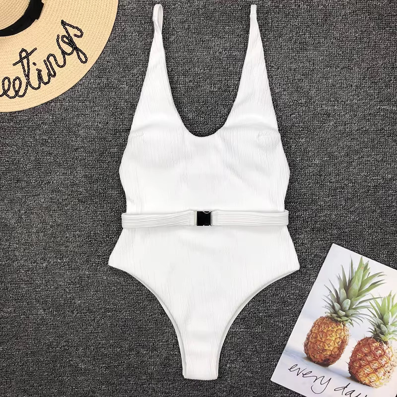 2023 White One Piece Women Solid Bathing Suit Halter Bodysuit Push Up Swimsuit Monokini Beachwear Swimwear Tankini