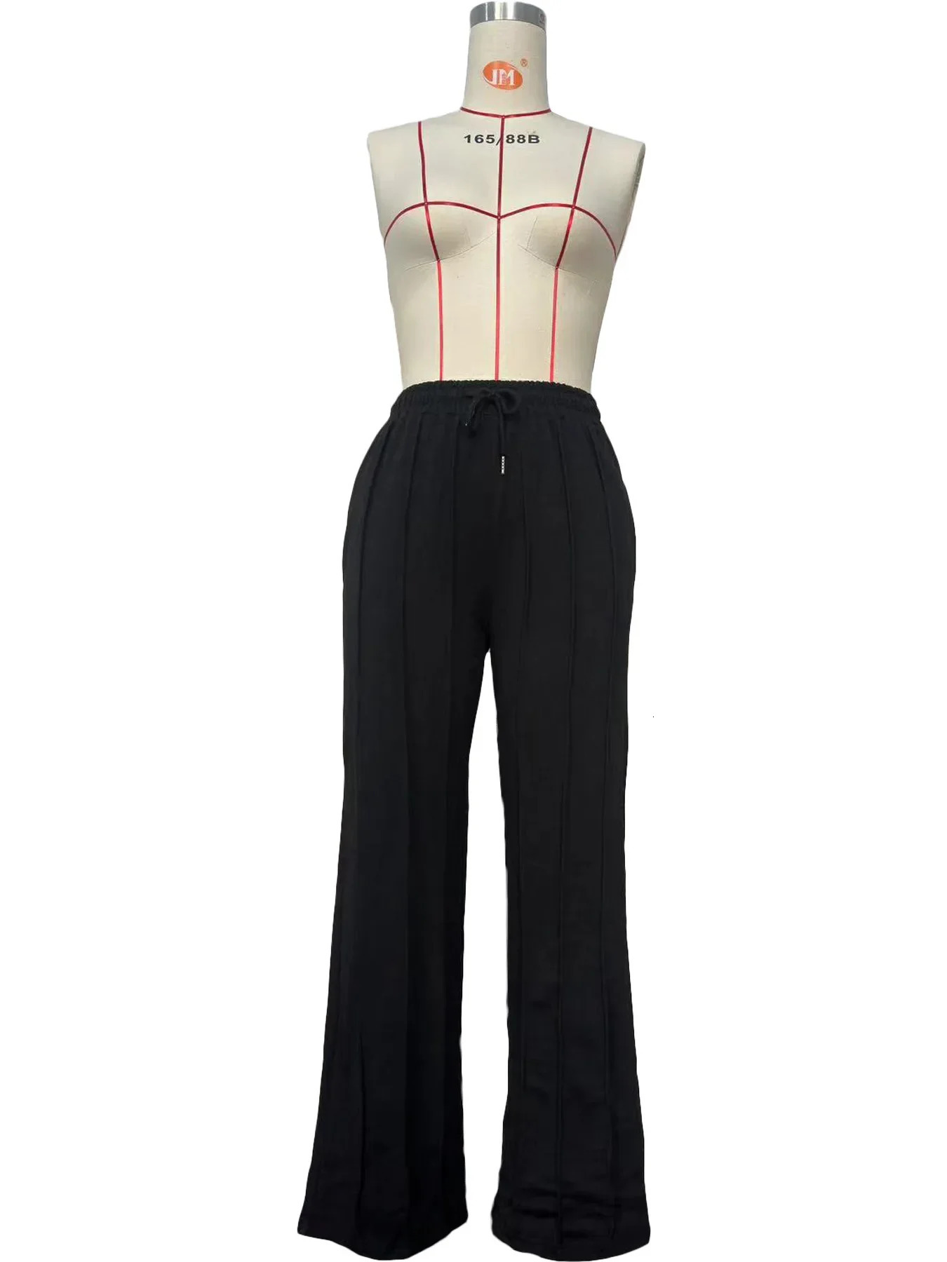 Women Striped Ribbon Straight Wide Leg Pants Fashion Summer Drawstring Street INS Casual Jogger Safari Trousers 250117