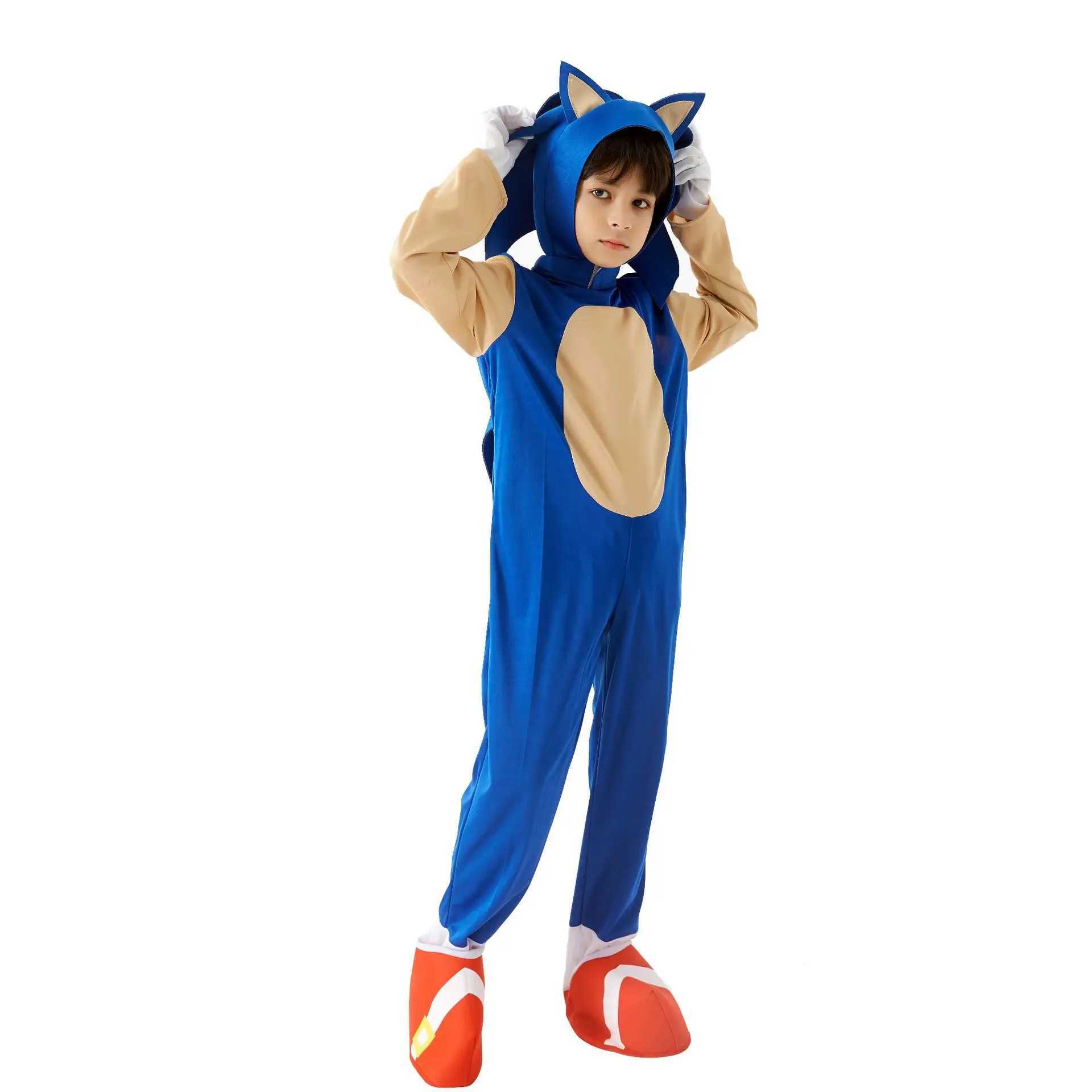 Sonics cartoon jumpsuit childrens role-playing disguise hedgehog role-playing costume anime boys and girls white gloves Halloween gift W250117