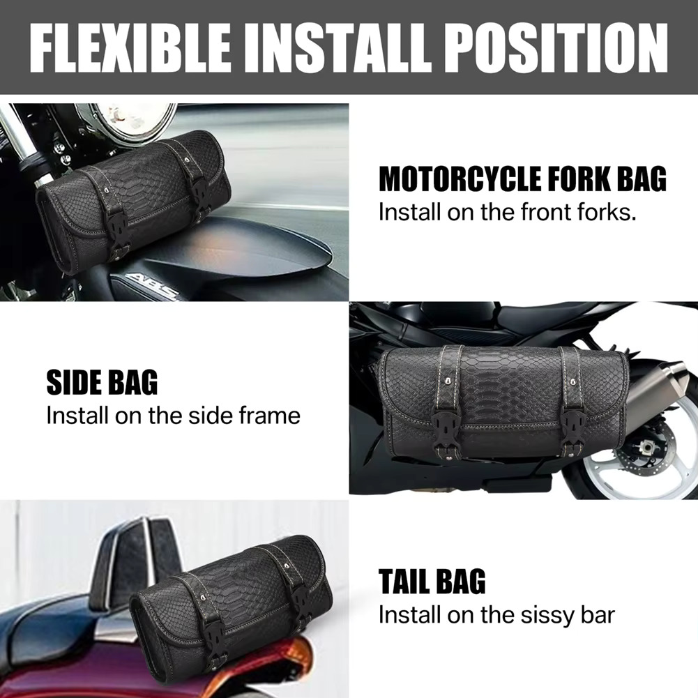 Motorcycle Front Fork Tool Faux Leather Universal Handlebar Roll Bag Waterproof Fit For Harley Sportster Kawasaki Yamaha