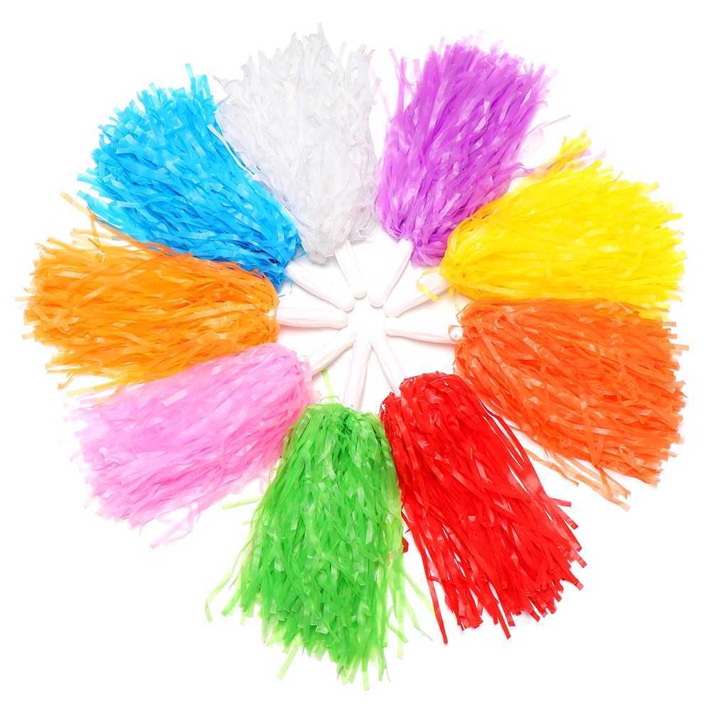 Pair Colorful PE Plastic Handle Metallic Streamer Pompoms Cheerleading Cheering Flower Ball Dance Game Club Sports SuppliesW250121