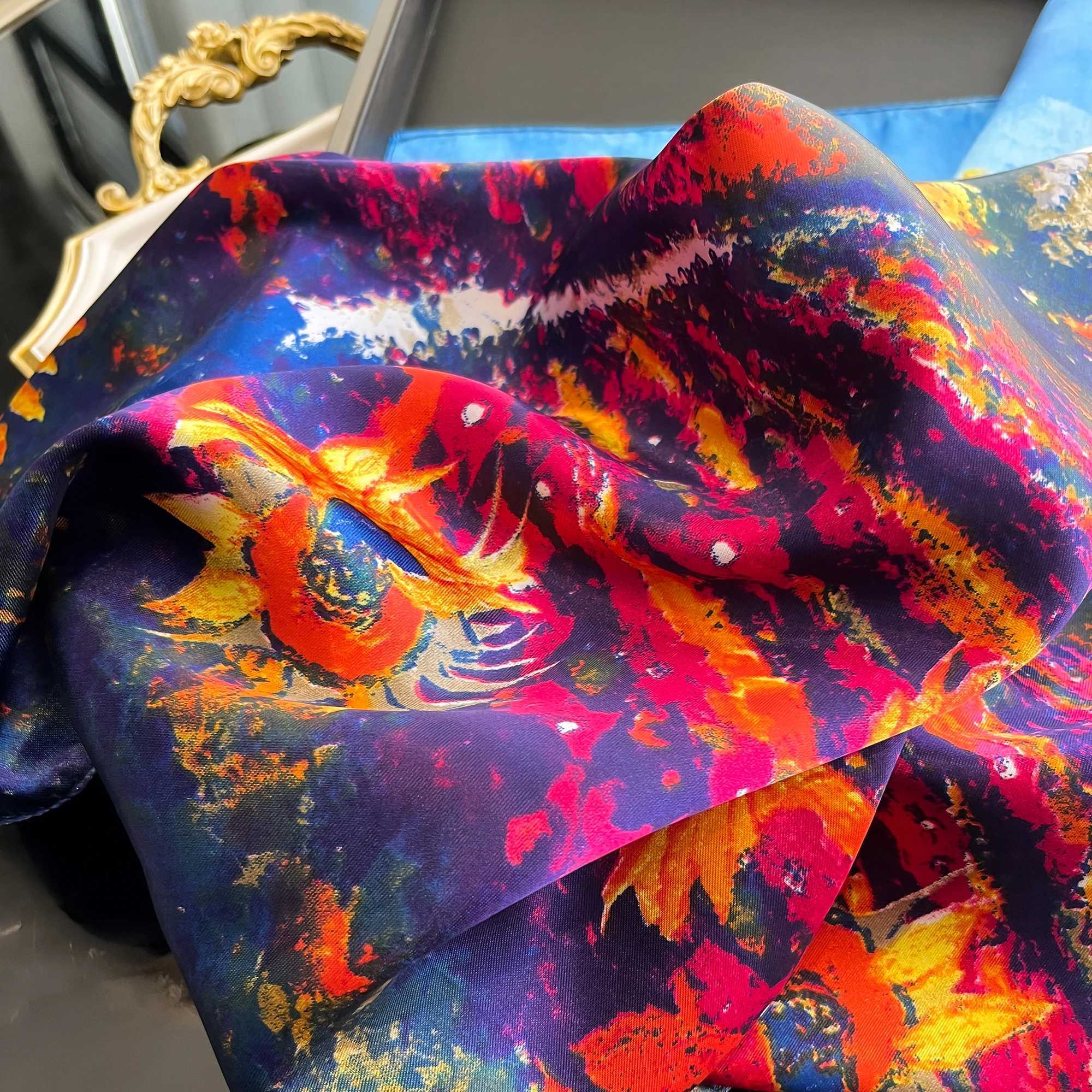 Luxury silk hair square scarf womens satin neck tie wrist fountain summer print Shl Wrs head Kerchie headscarf Bandana new W250118